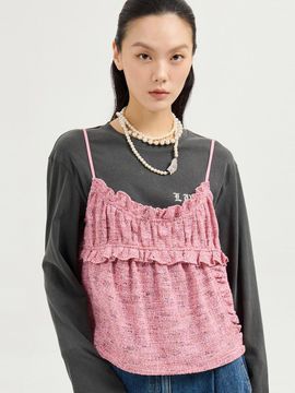 LUCKY CHOUETTE Pigment Loose-Fit Long-Sleeved Cotton T-shirt [Dark Grey] (LFTAS25180GYD)