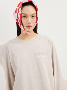 LUCKY CHOUETTE Pigment Loose-Fit Long-Sleeved T-shirt [Light Beige] (LFTAS25180BEL)