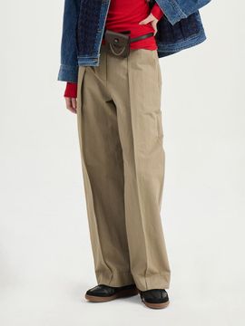 LUCKY CHOUETTE Pintuck Wide-leg Cotton Pants [Light Khaki] (LFPNS25250KHL)
