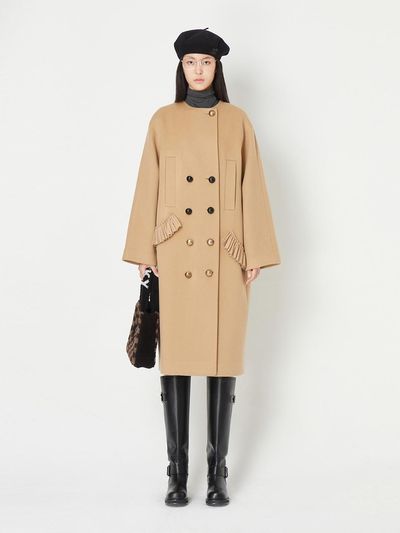 LUCKY CHOUETTE [Re-Order] Round Neck Color Pleated Double Coat
