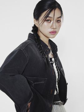 LUCKY CHOUETTE Ribbon-decorated Oversized Cotton-blend Shirt [Dark Grey] (LFPDS25020GYD)