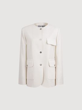 LUCKY CHOUETTE Round Neck Slim Fit Collarless Jacket [Ivory] (LFJAS25230IVX)