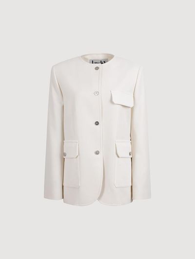 LUCKY CHOUETTE Round Neck Slim Fit Collarless Jacket [Ivory] (LFJAS25230IVX)