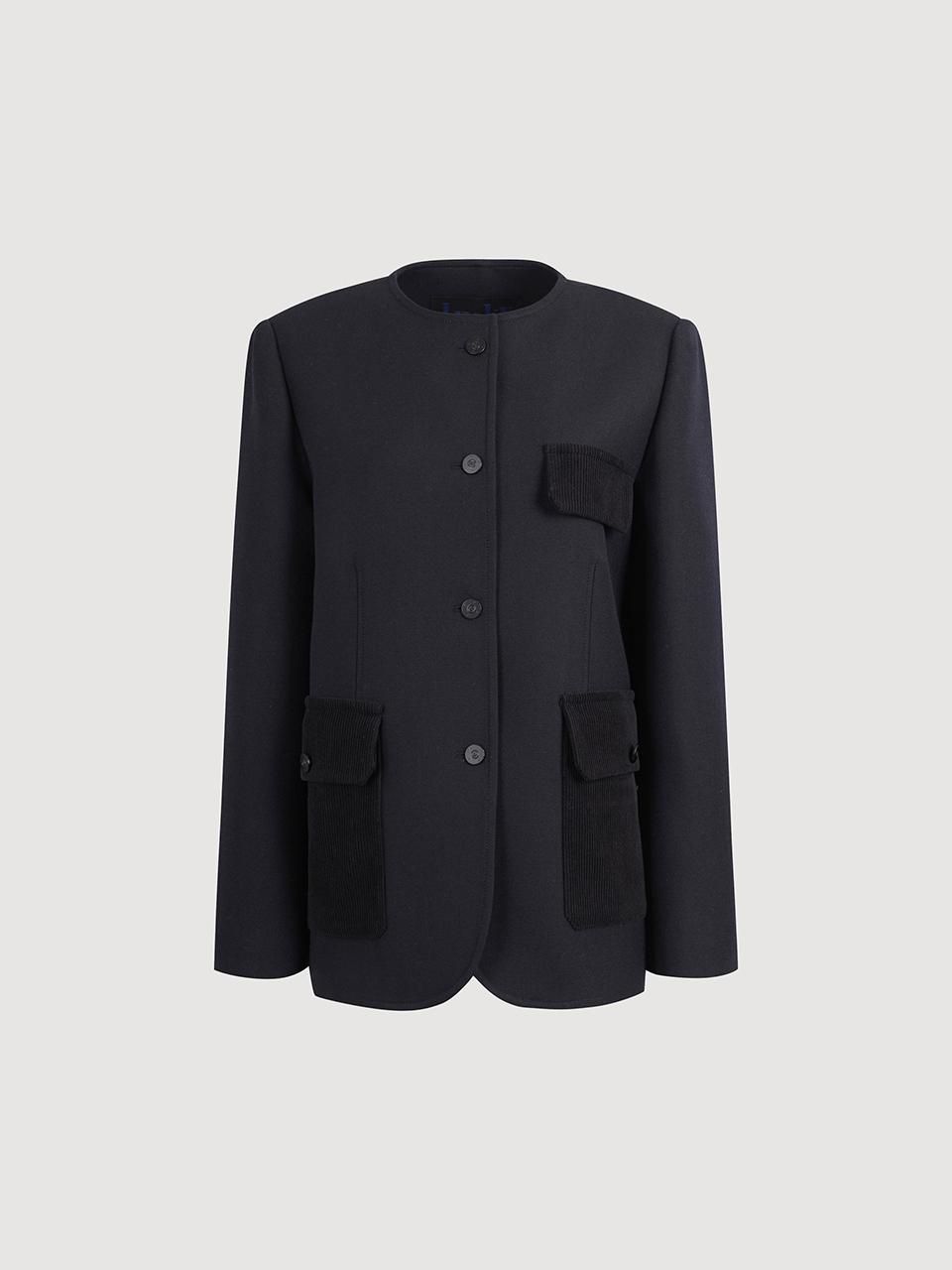 LUCKY CHOUETTE Round Neck Straight Fit Slim Jacket [Dark Navy] (LFJAS25230NYD)
