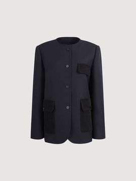 LUCKY CHOUETTE Round Neck Straight Fit Slim Jacket [Dark Navy] (LFJAS25230NYD)