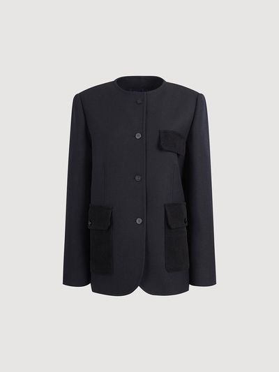 LUCKY CHOUETTE Round Neck Straight Fit Slim Jacket [Dark Navy] (LFJAS25230NYD)