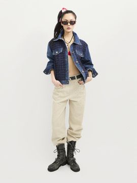 LUCKY CHOUETTE Stud Decoration Relaxed Barrel Denim Pants [Light Beige] (LFPDS25160BEL)