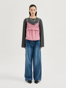 LUCKY CHOUETTE Tweed Bustier Shirring Ruffle Blouse [Pink] (LFSAS25115PIX)