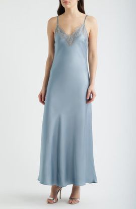 Lucy Paris Lucy Paris Cassias Lace Detail Sleeveless Satin Gown