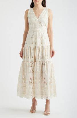 Lucy Paris Lucy Paris Francia Embroidered Lace Midi Dress