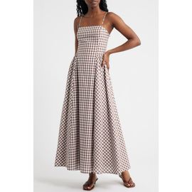 knee length dresses for ladies Mirth Barcelona Eyelet Sundress, Oat Marine – Sleeveless Flared Silhouette in Linen-Textured Cotton Blend, with Embroidery, Large main image 1