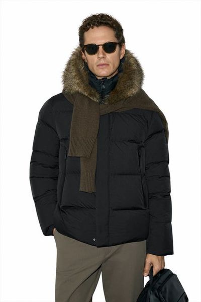 LUFIAN Lufian Men's Goose Down Puffer Jacket With Removable Fur Trim