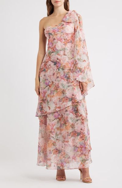 Lulus Lulus Amara Floral Print One-Shoulder Chiffon Gown