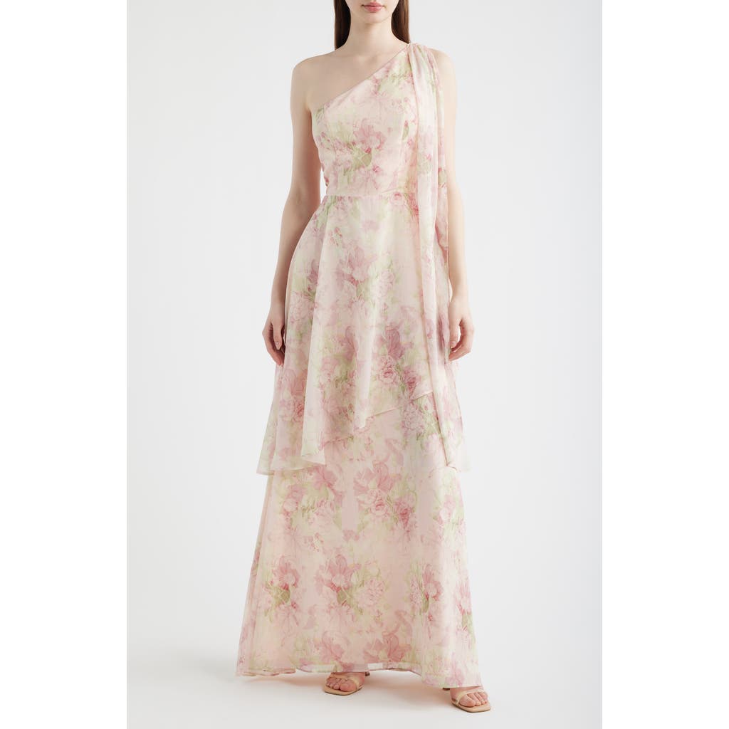 Lulus Lulus Amara Floral Print One-Shoulder Gown