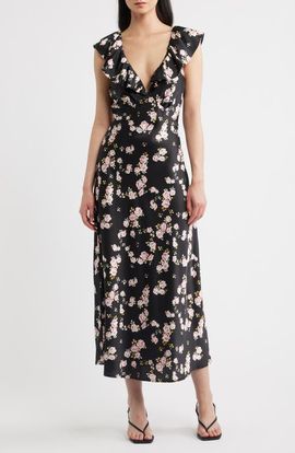 Lulus Lulus Carter Floral Ruffle Neck Maxi Dress
