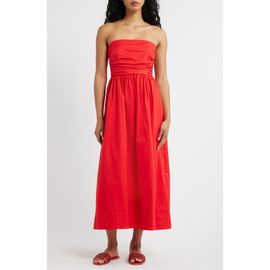 Lulus Lulus Joey Strapless Cotton Blend Poplin Dress