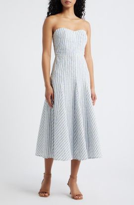 Lulus Lulus Karina Strapless Stripe Eyelet Midi Dress