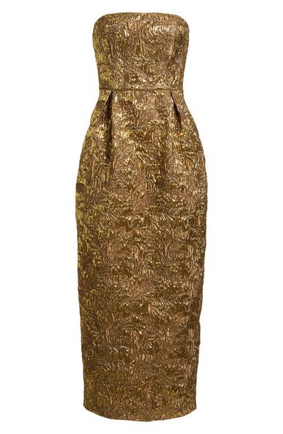 slim fit dress slacks Metallic Strapless Gown with Gloves 14 / Gold (PREORDER) main image 1