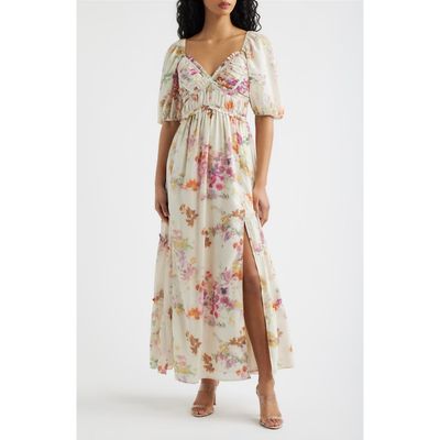Lulus Lulus Madison Ruffle Puff Sleeve Maxi Dress