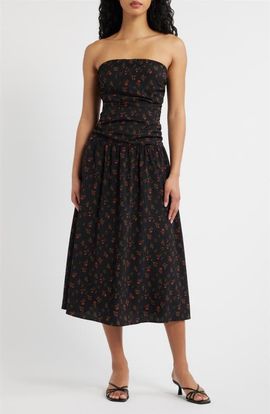 Lulus Lulus Molly Floral Print Strapless Midi Dress