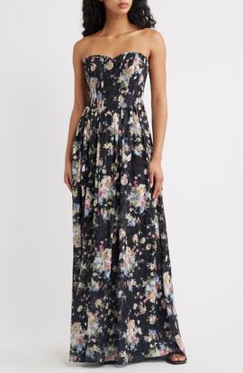 Lulus Lulus Remi Floral Corset Maxi Gown