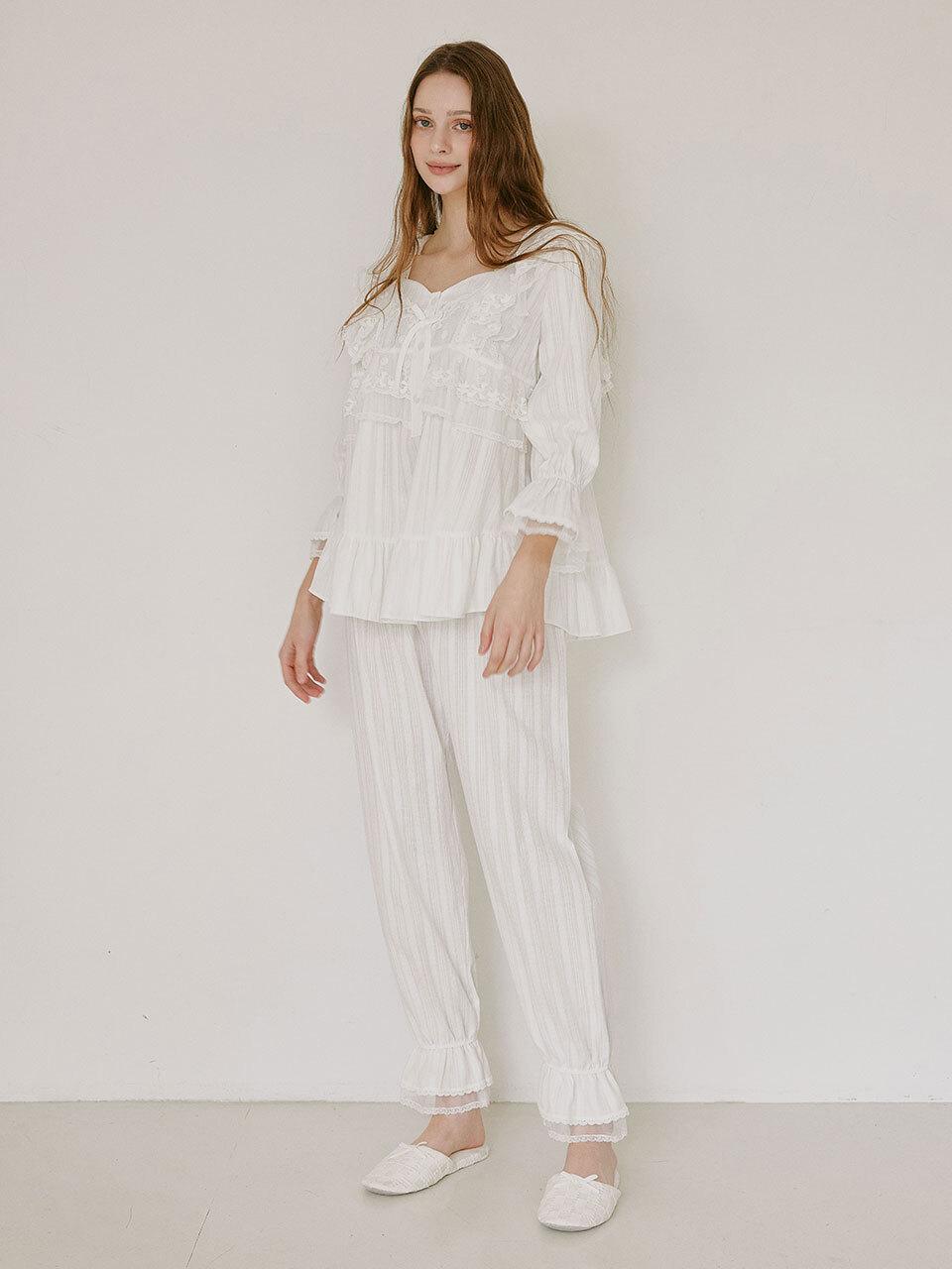 LUNALUZ STUDIO Cotton Square Neck Long Sleeve Two-Piece Pajama Set