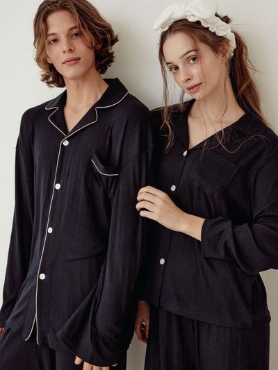 LUNALUZ STUDIO Couple Amanda Spandex Long-Sleeved Collar Two-Piec