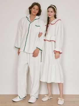 LUNALUZ STUDIO Couple Boa Ultra-Microfiber Long Sleeve Pajamas [Beige]