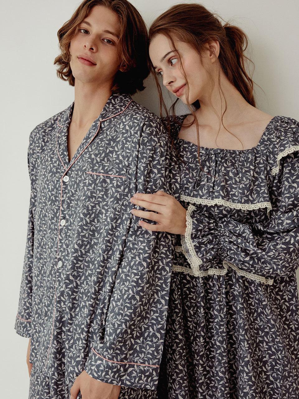 LUNALUZ STUDIO Couple Botany Modal Cotton Long-Sleeved Square Nec