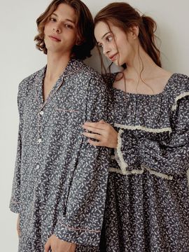 LUNALUZ STUDIO Couple Botany Modal Cotton Long-Sleeved Square Nec