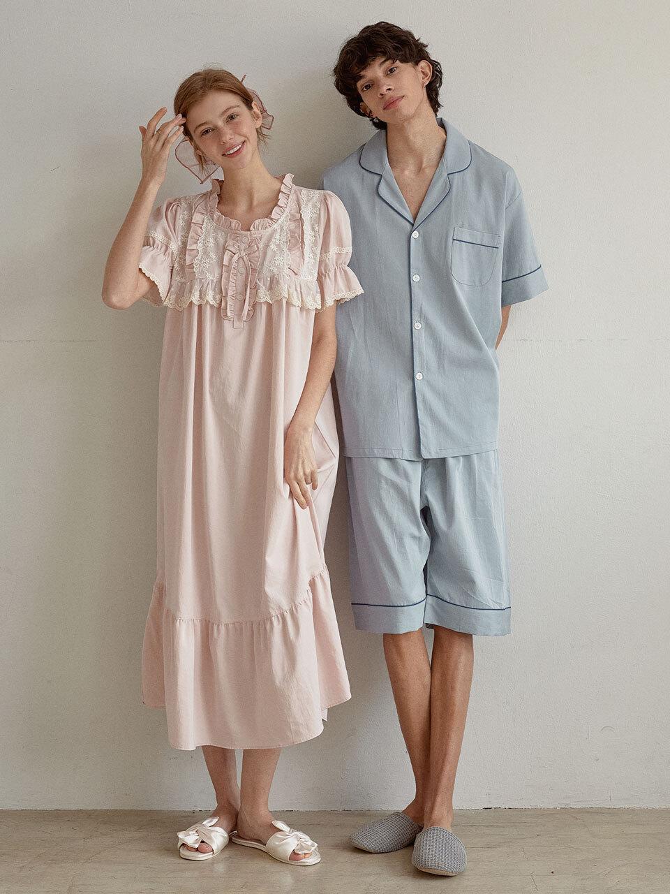 LUNALUZ STUDIO Couple Jeanne Cotton Nightgown and Pajama Set