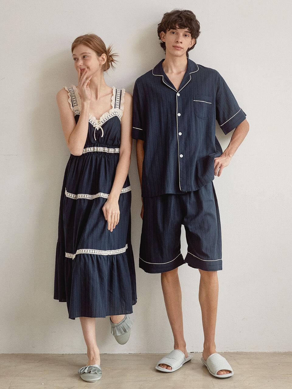 LUNALUZ STUDIO Couple Le Blanc Cotton Nightgown and Pajama Set