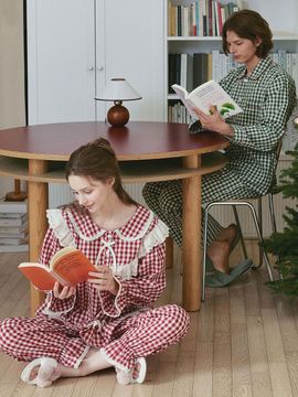 LUNALUZ STUDIO Couple Matching Plaid Cotton Long-sleeve Two-piece Pajama Set
