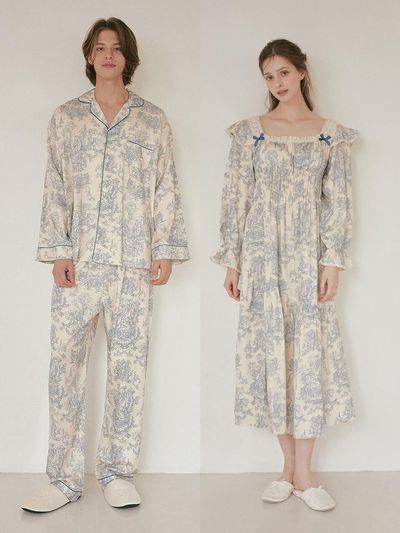 LUNALUZ STUDIO Couple Modal Cotton Square Neck Long Sleeve Pajamas