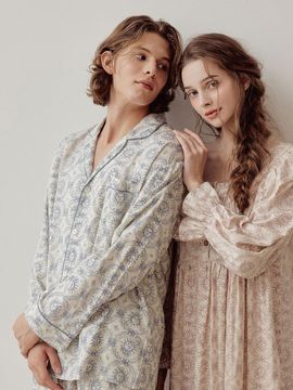 LUNALUZ STUDIO Couple Soleil Modal Cotton Square Neck Long-Sleeve
