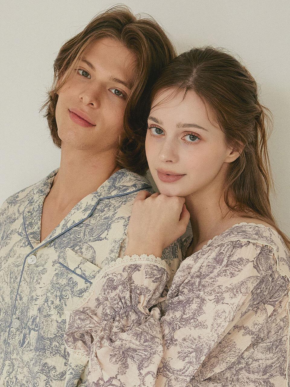 LUNALUZ STUDIO Double Gauze Cotton Long Sleeve Couple Pajamas