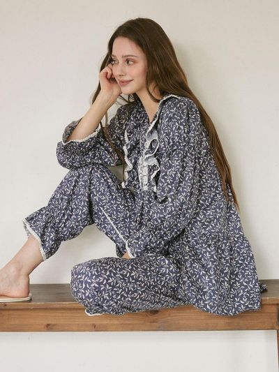 LUNALUZ STUDIO Modal Cotton Round Neck Long Sleeve Two-Piece Pajama Set