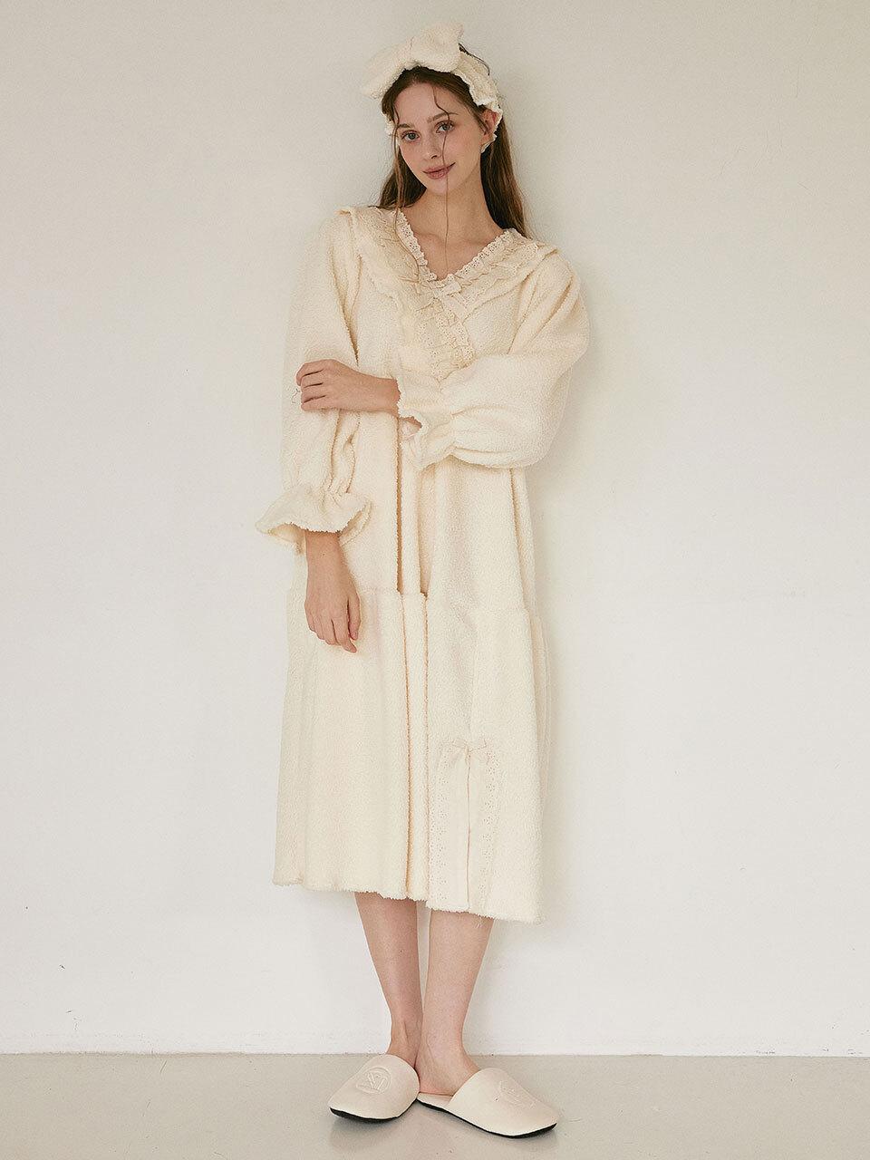 LUNALUZ STUDIO Plush Fleece V-neck Long Sleeve Nightgown