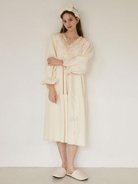LUNALUZ STUDIO Plush Fleece V-neck Long Sleeve Nightgown