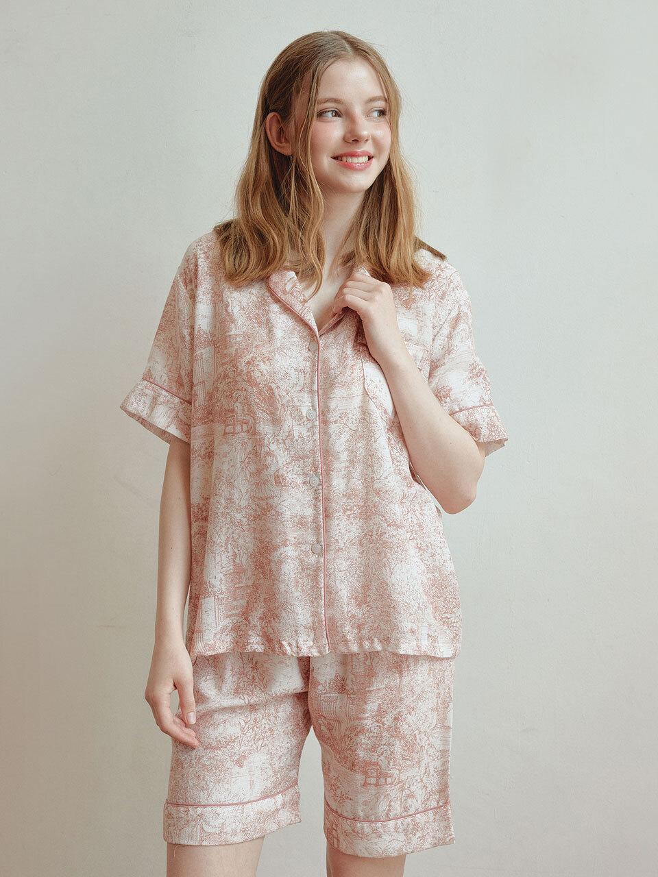 LUNALUZ STUDIO Rebecca Cotton Short-Sleeved Collar Pajamas