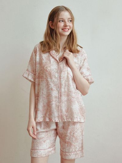 LUNALUZ STUDIO Rebecca Cotton Short-Sleeved Collar Pajamas