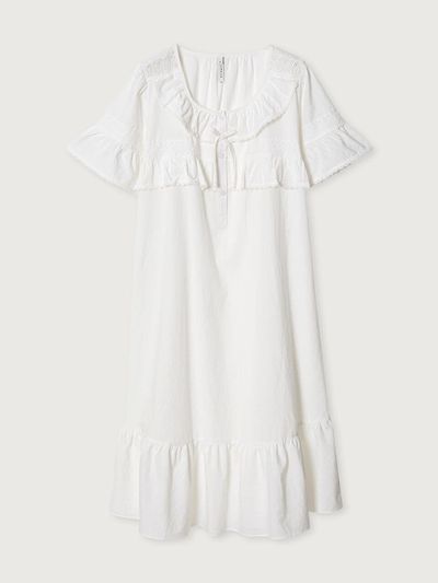 LUNALUZ STUDIO Sunny Hill Crease Cotton Short-Sleeve One-Piece Pajama Dress