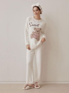 LUNALUZ STUDIO Women's Awesome Bear Knit Long-Sleeved Two-Piece P