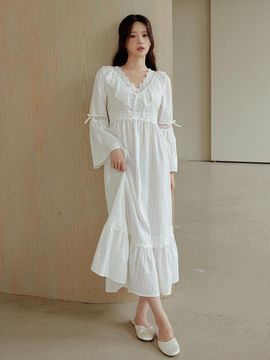 LUNALUZ STUDIO Women's Hepburn Dobby Cotton Long Sleeve Dress Pajama