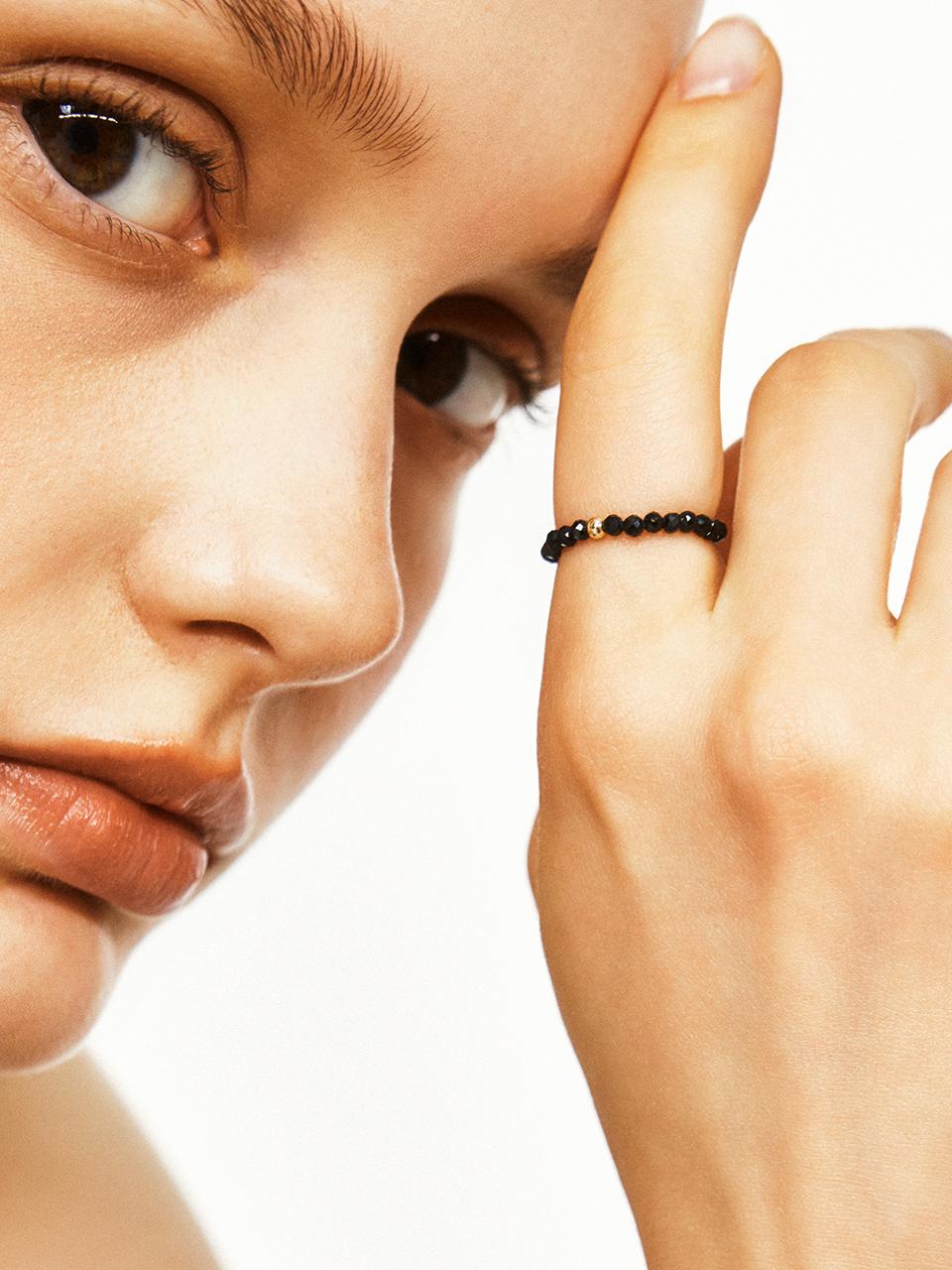 LUNNE 14k Black Spinel Gold Ball Ring (14k Gold) #LFR05