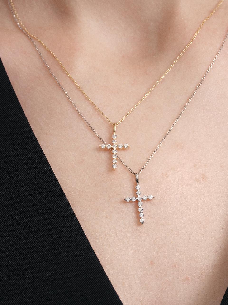 LUNNE 14k Diamond Noble Cross Pendant Necklace [Gold] (#LCP02)