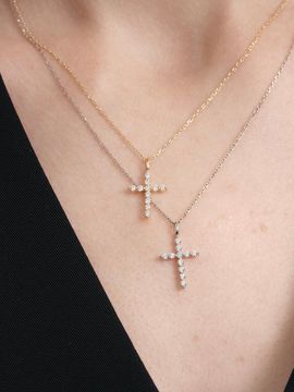 LUNNE 14k Diamond Noble Cross Pendant Necklace [Gold] (#LCP02)