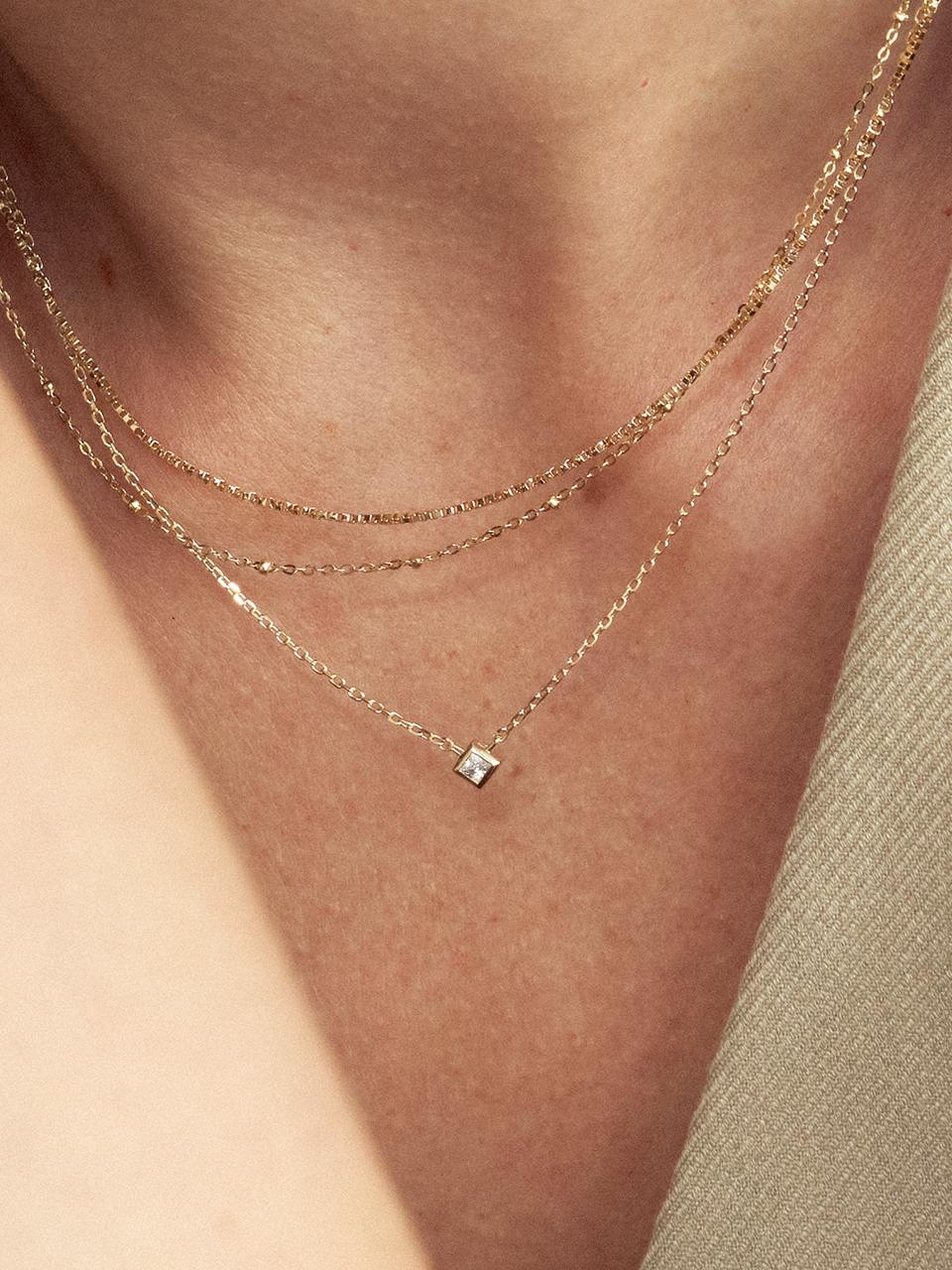 LUNNE 14k Diamond Princess Cut Clash Necklace (14k Gold)