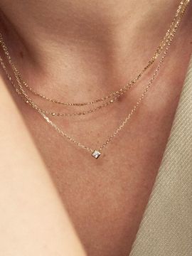 LUNNE 14k Diamond Princess Cut Clash Necklace (14k Gold)