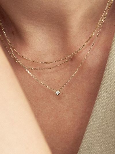 LUNNE 14k Diamond Princess Cut Clash Necklace (14k Gold)